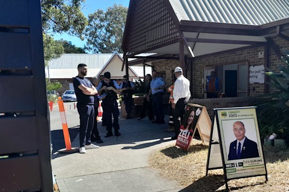 Police at the Casula Community Centre pre-poll station.
