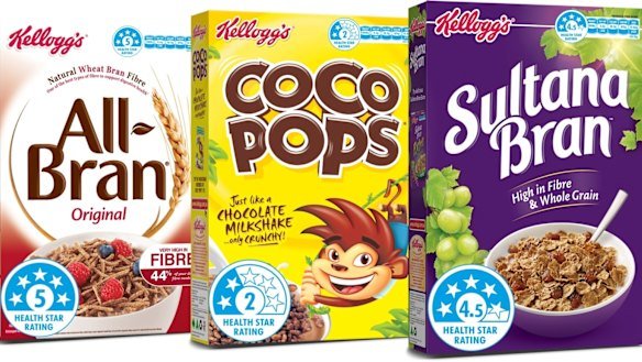 Health stars on several brands of cereal.
