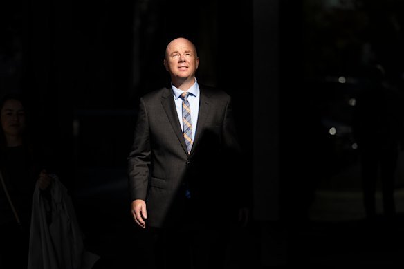 Mushroom killer Erin Patterson’s estranged husband, Simon Patterson, looks to the heavens after his second day on the witness stand during the trial in May.