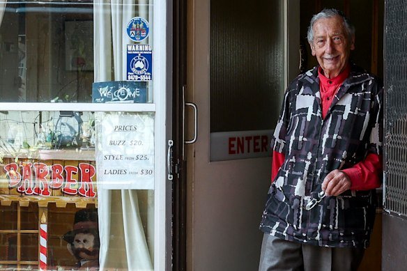 Barber Dante Alessio at his home and salon in Thornbury.