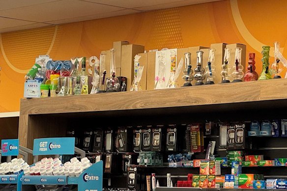 Talk about convenient: Bongs are openly for sale among other everyday items at one of the many stores littering Fremantle’s main strip.