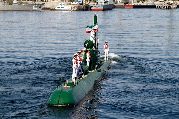 Iran’s navy relies on mini submarines, like the Ghadir-942 shown here, to menace ships on the Strait of Hormuz.