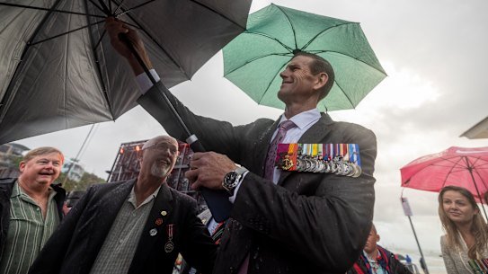 Ben Roberts-Smith attends the dawn service at Currumbin.