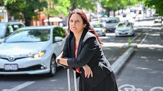 Jo Case in Carlton on her way to Melbourne Airport. 