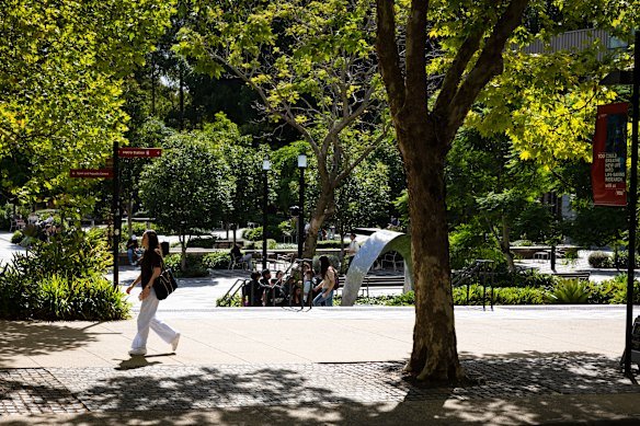 Students at the Macquarie University campus at the end of March.