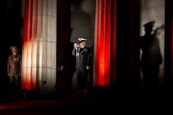 Anzac Day dawn service at the Shrine of Remembrance, Melbourne.