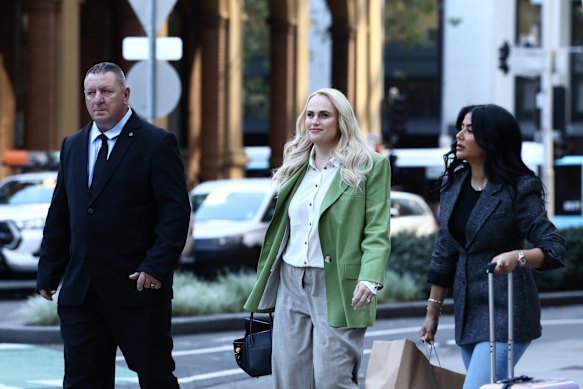 Rebel Wilson arrives at the Federal Court in Sydney on Wednesday.