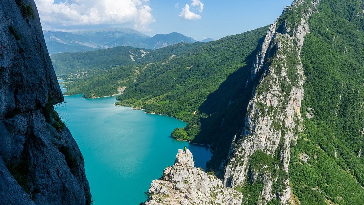 View of Mount Dajti near blue lake