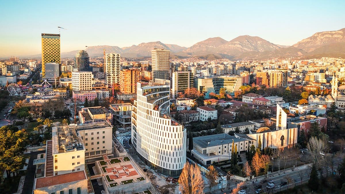 View of Tirana Albania skyline with buildings in city center