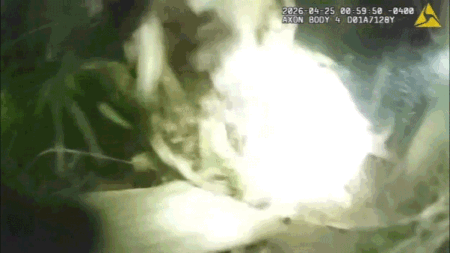 Bodycam shows dad bolt from cops with young child in his arms before ditching her alone in the woods