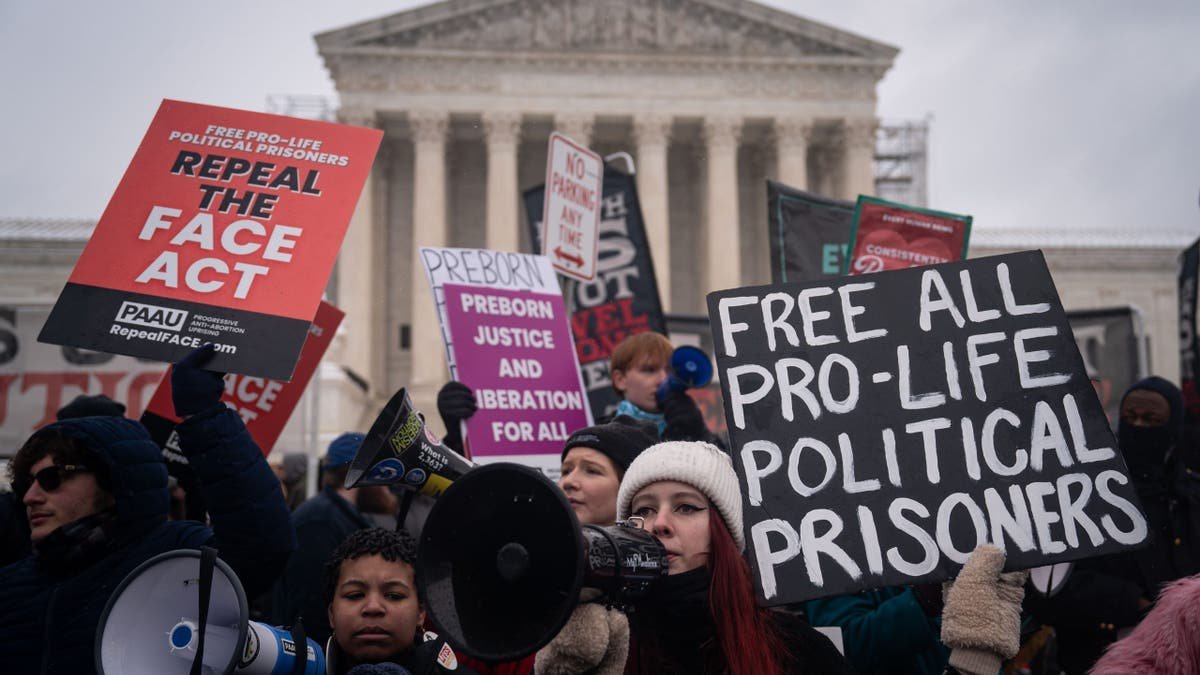 People attending the March for Life rally outside the U.S. Supreme Court in Washington, D.C.