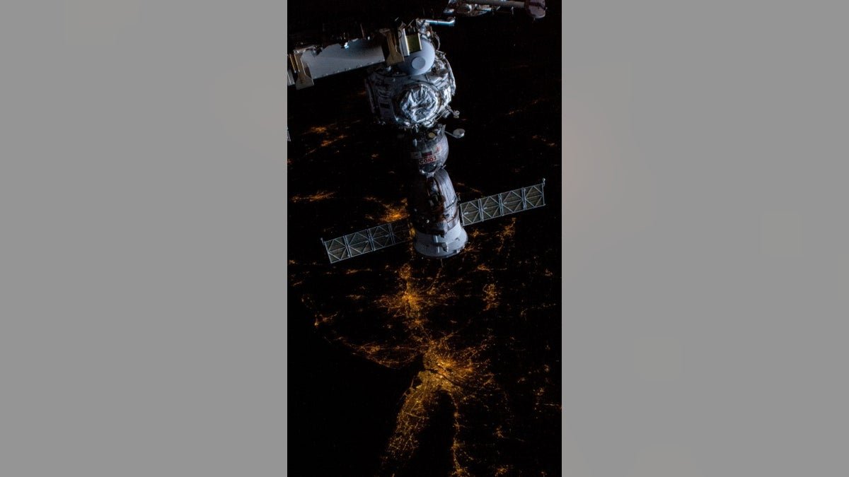 International Space Station orbiting over the northeast coast of the United States