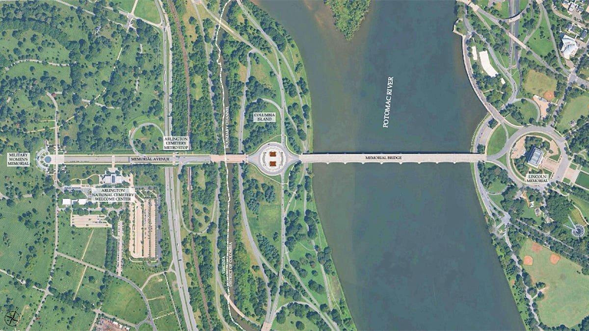 Overhead scale map of Triumphal Arch in relation to nearby monuments.