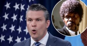 Pete Hegseth Reads Fake Bible Quote From ‘Pulp Fiction’ at Prayer Service, Pentagon Responds
