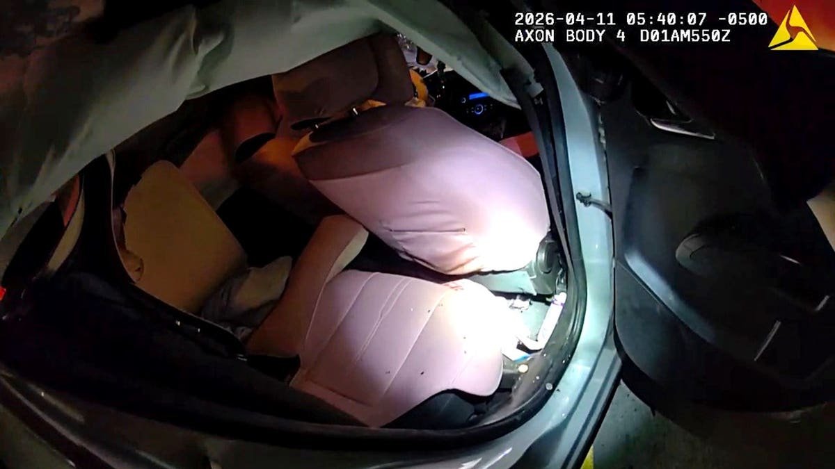 the interior of the wrecked car