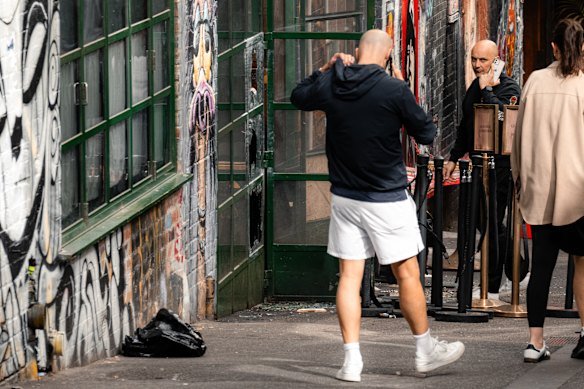 The bar’s owners outside their venue on Saturday morning.
