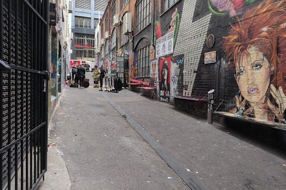 Police and firefighters at Bar Bambi this morning. The bar was hit in an attempted arson. 