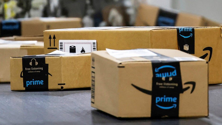 amazon packages at a warehouse in new jersey