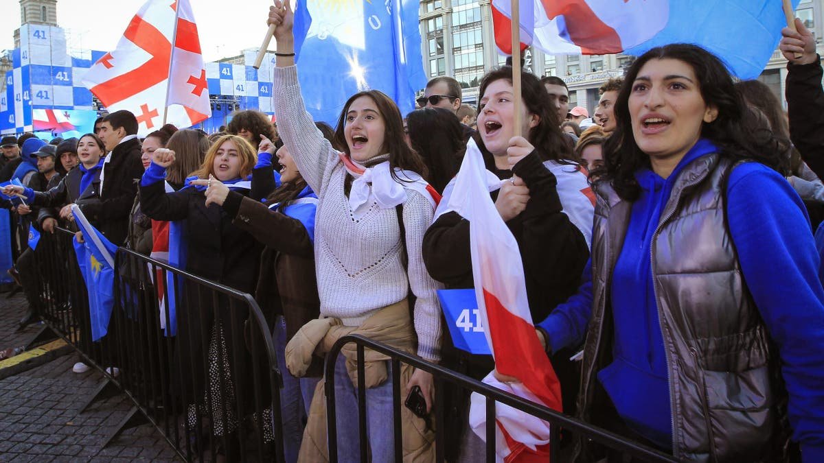Supporters of Georgian Dream party attending a rally in Tbilisi Georgia