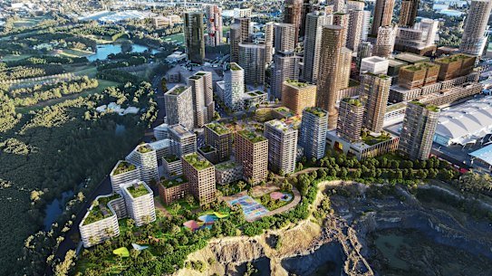 An artist’s impression of what Sydney Olympic Park could look like by 2050.