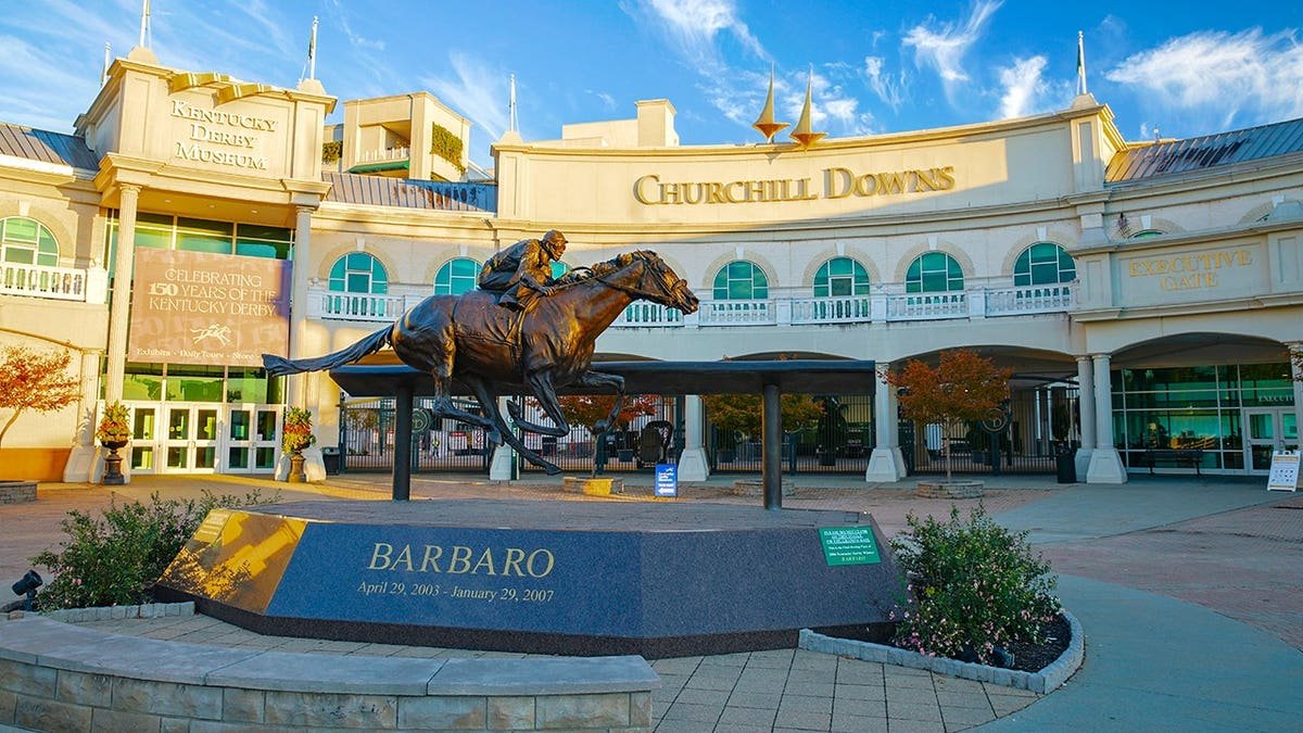 Barbaro statue standing at Churchill Downs horse racing complex in Louisville, Kentucky