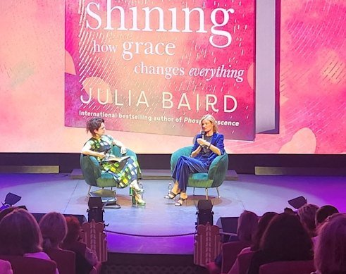 “Bonkers”: Julia Baird (right) in discussion with Annabel Crabb at an independent bookseller’s event.
