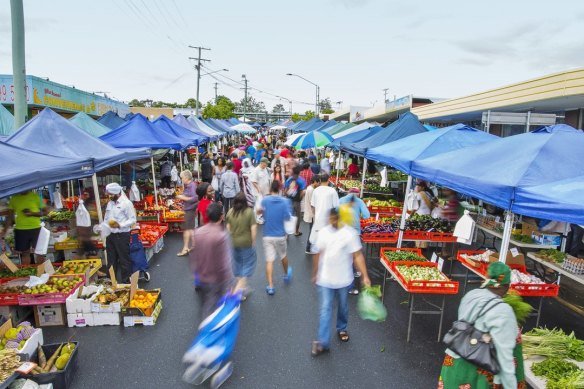The Global Food Markets set up next to Woodridge Station with fresh produce from local growers.