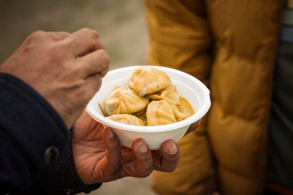 More please: one of the many dumpling varieties sold at Momo Fest.