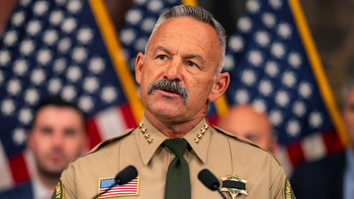 Sheriff Chad Bianco speaking at a news conference at the U.S. Capitol