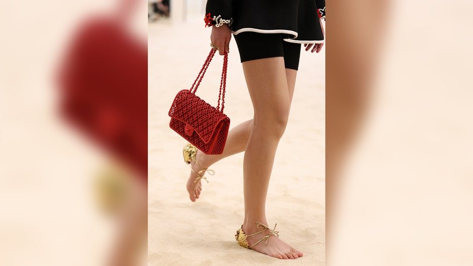 A model, fashion detail, walks the runway during the Chanel Cruise 2026/27 on April 28, 2026 in Biarritz, France. 