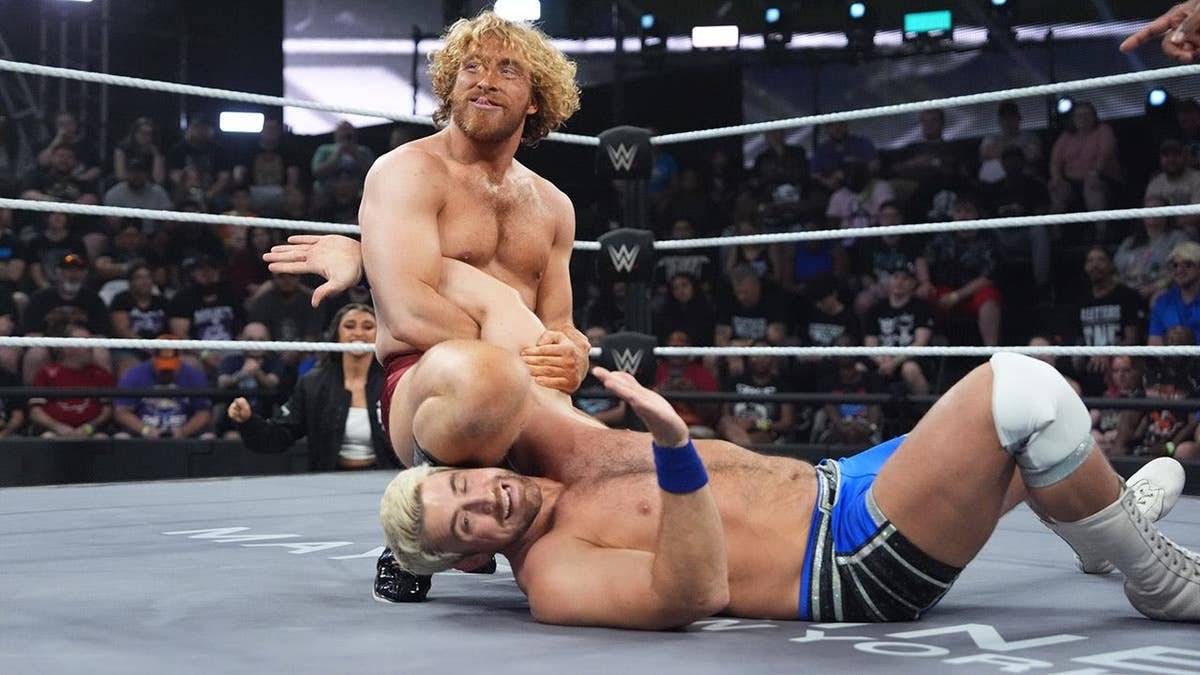 Charlie Dempsey and Joe Hendry wrestling in the WWE Performance Center