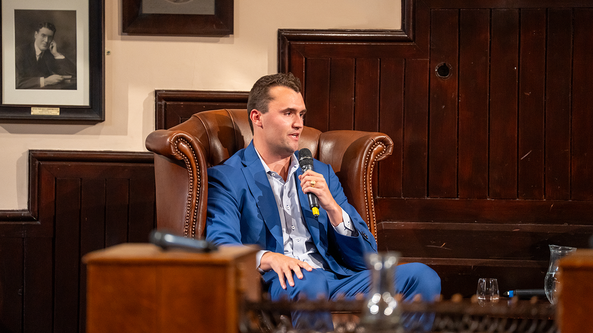 Charlie Kirk speaking at the Cambridge Union in Cambridge, Cambridgeshire