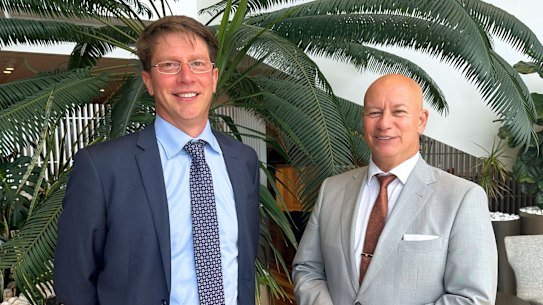 Then-newly appointed Queensland Department of Customer Services, Open Data and Small and Family Business director-general Chris Lamont and his minister Steve Minnikin early last year.