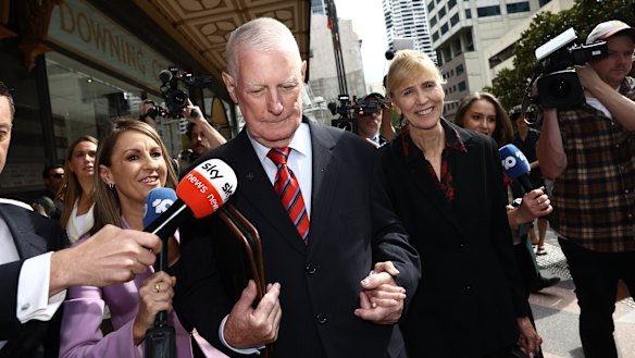 Parents Len and Sue Roberts-Smith leave the Downing Centre after the former soldier was granted bail.