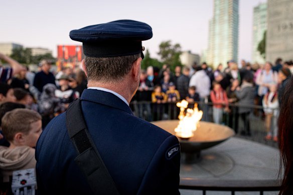 Melburnians pay their respects at the Shrine of Remembrance on Saturday morning.