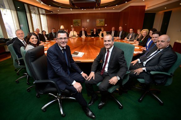 The first cabinet meeting of the Andrews government after its election in 2014.