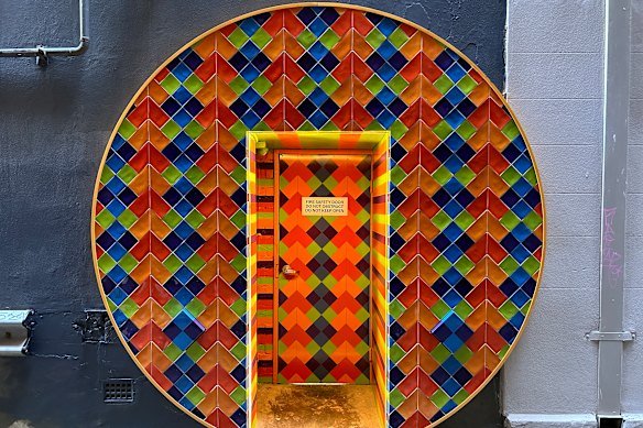 One of Callum Morton’s “In Through the Out Door” mosaics in Market Row, an inner-Sydney laneway near Town Hall.