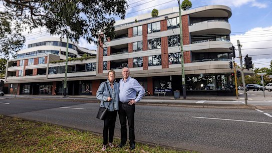 Residents Nick McCaffrey and his wife Fiona outside the Hedgeley development on Belgrave Road where Love Athletica is a tenant on the ground floor.