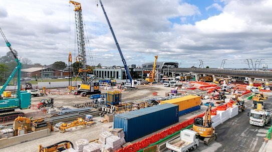 A construction site for the Suburban Rail Loop at Clayton