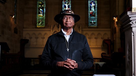 Uncle Ray Minniecon at church in Glebe on Sunday. 