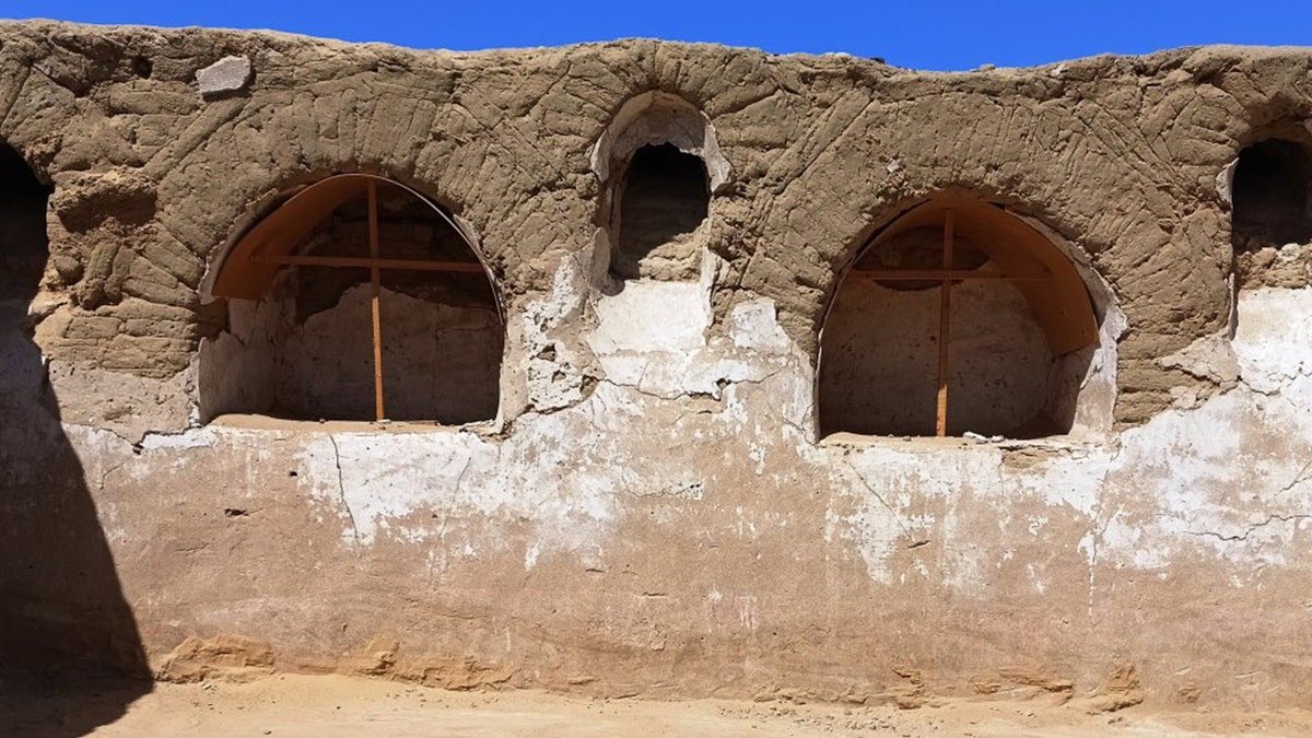 View of ruined windows at excavation site