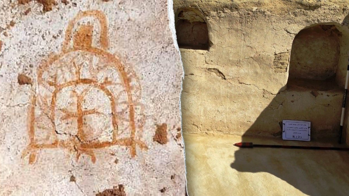 Painting at monastery next to building