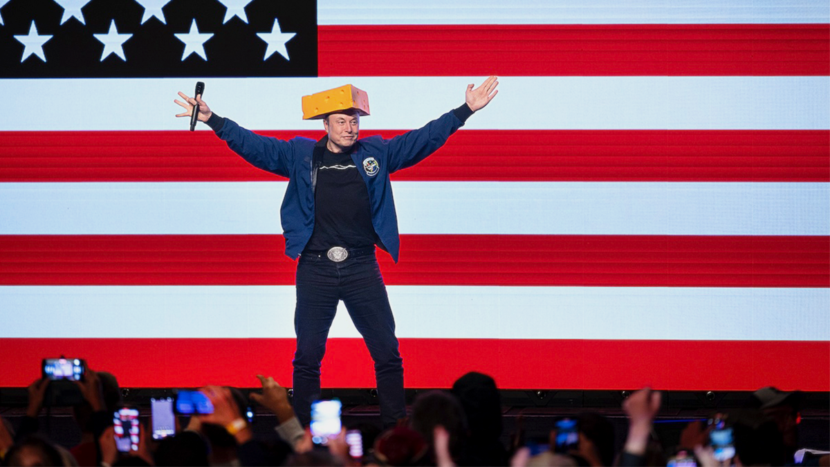 Then-Trump adviser Elon Musk appears at a town hall meeting Green Bay, Wisconsin, in March. Musk and his super PACs spent more than $2 million to support conservative Supreme Court candidate Brad Schimel's campaign. ( Scott Olson/Getty)