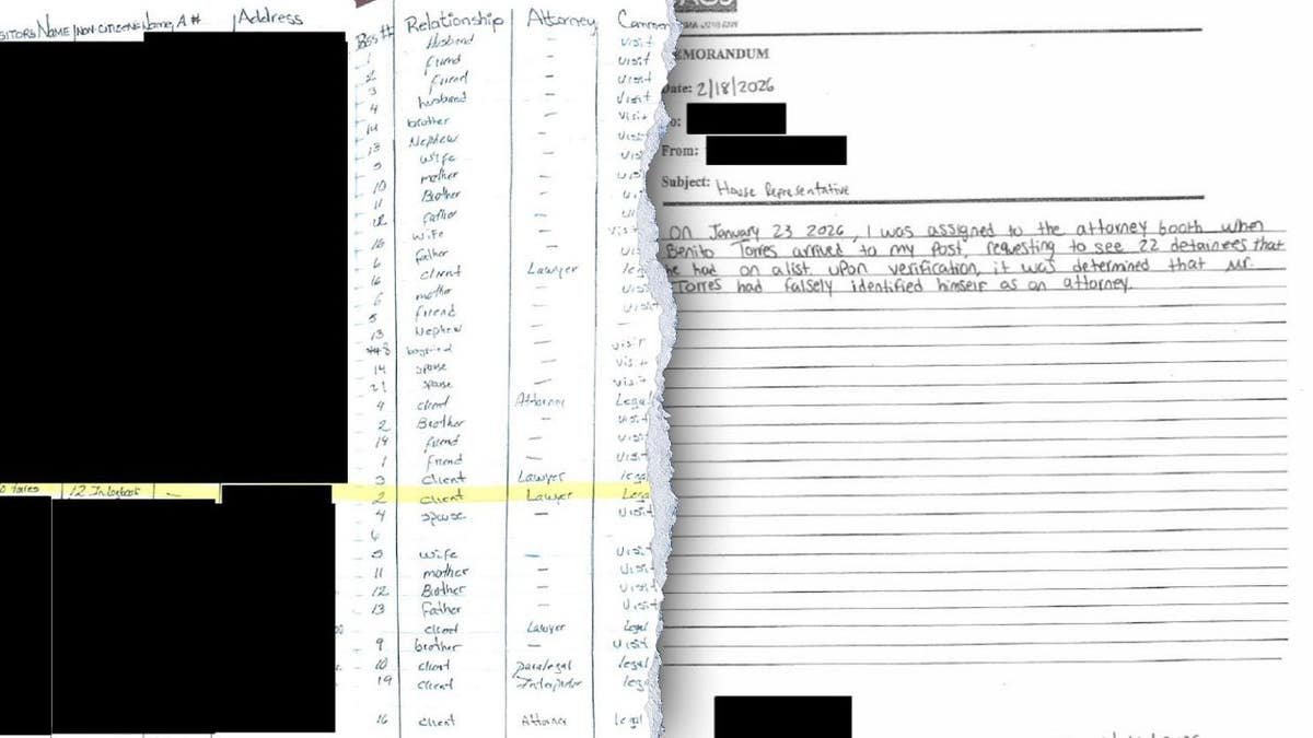 Sign-in logs at an ICE facility