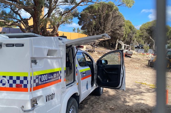 Police collect the original discovery of bones at Rottnest Island earlier this month.