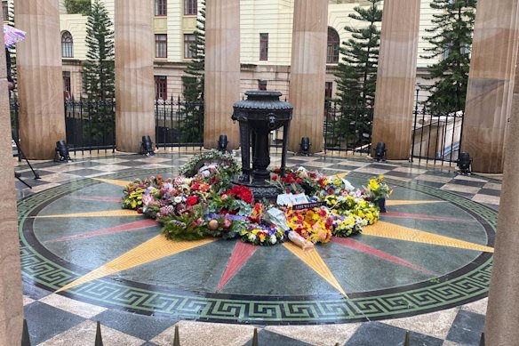 Wreaths laid in Anzac Square in Brisbane for Anzac Day 2025.