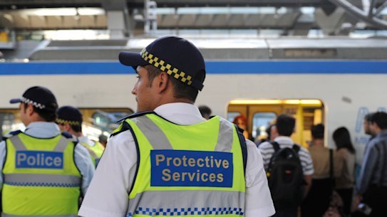 Protective services officers at Southern Cross Station, Victoria’s most dangerous.