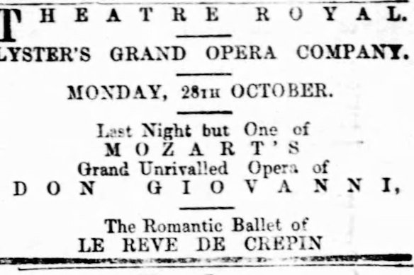 An 1861 advertisement for a performance of Lyster’s Grand Opera Company.