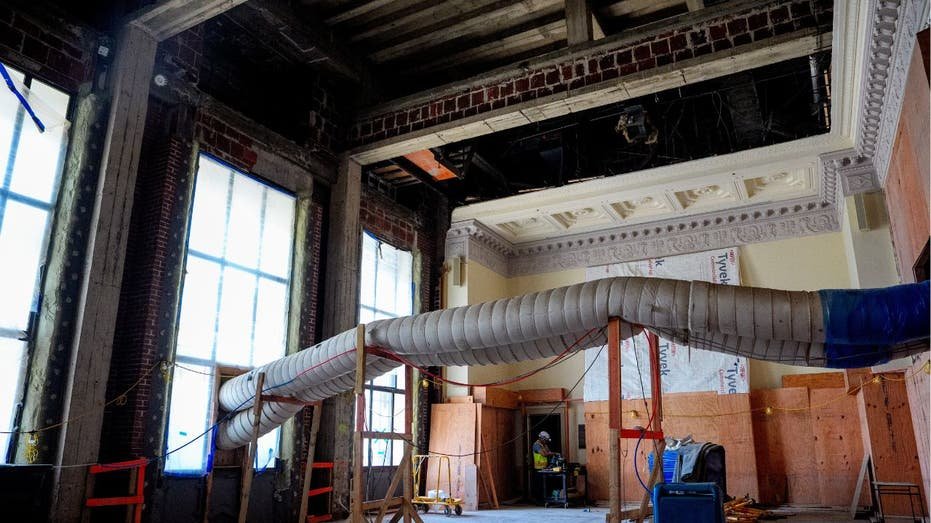 A board room under construction at the Federal Reserve headquarters.