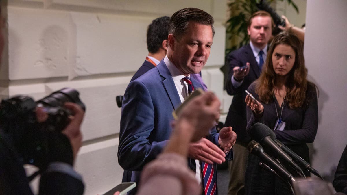Rep. Zach Nunn speaking to press outside GOP caucus meeting at US Capitol in Washington DC